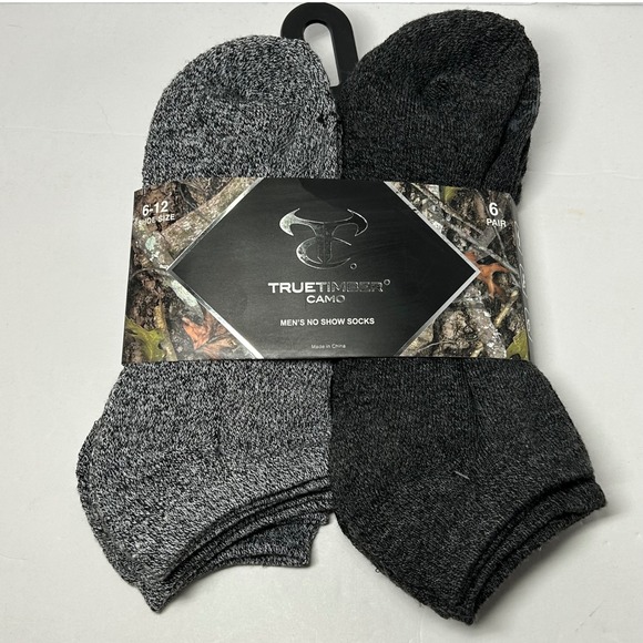 TrueTimber Camo Mens No Show Socks Size 6-12 Gray Black 6 Pair Pack - Picture 1 of 8